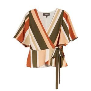 4SI3NNA | Striped Wrap Peplum Top | NWT